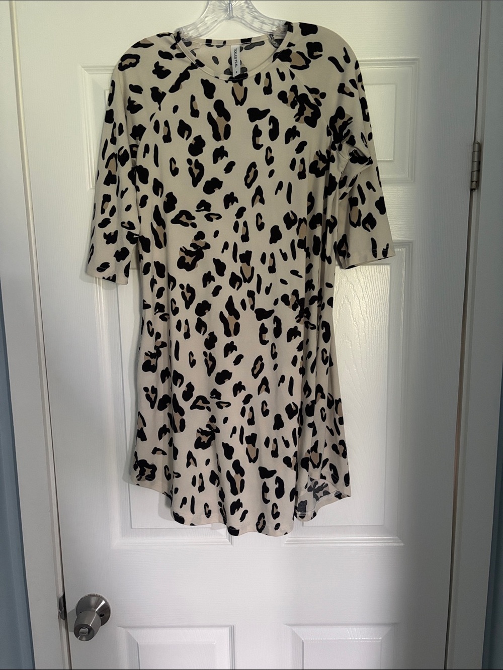 Beige and Black Leopard Print Swing Dress